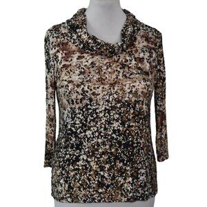 Saint Tropez West Womens Top Size PXL Cowl Neck 3/4 Sleeve Animal Print Inspired